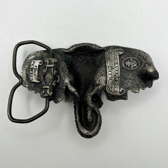 Vintage 80s Elephant Pewter Belt Buckle Vinegarroon Foundries Safari Wildlife - Picture 4 of 5
